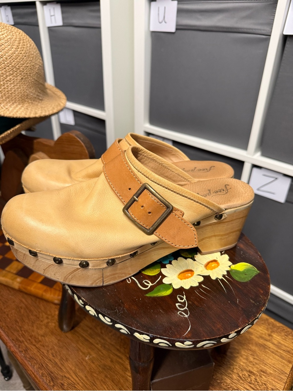 Free People Culver City Clog Leather Tan Clog Mules with Buckle - Picture 3 of 10